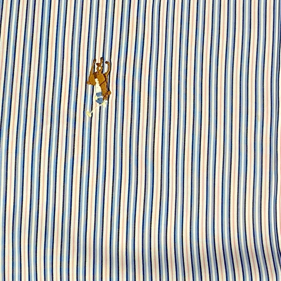 Ralph Lauren Shirt Men 17.5 Classic Fit Cotton 100%Button Down Pink Blue Striped - Picture 6 of 11